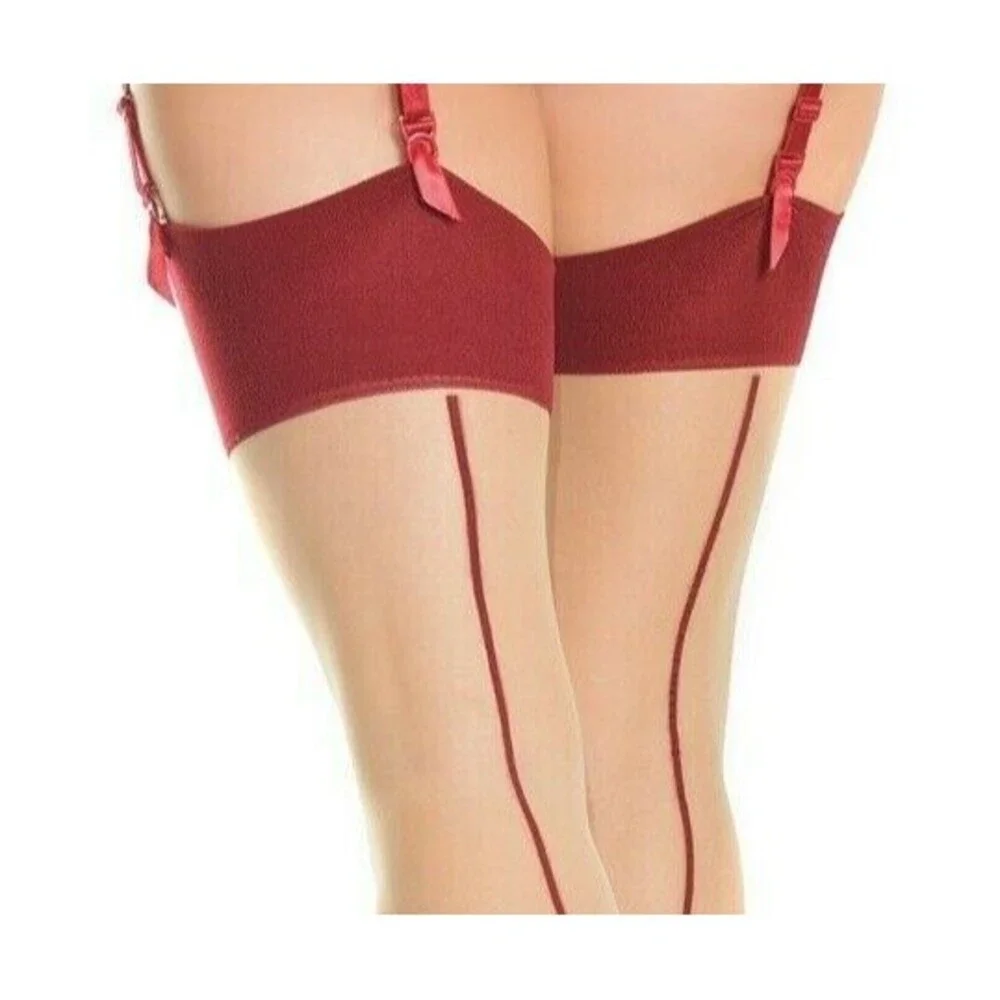 Plus Cuban Heel Back Seam Stockings Womens OSXL Merlot Red
